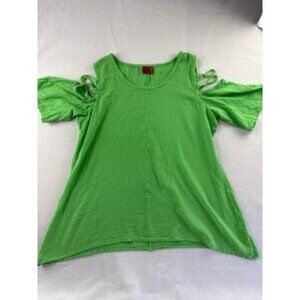 Oh My Gauze! Womens Green Cold Shoulder Top Size L
